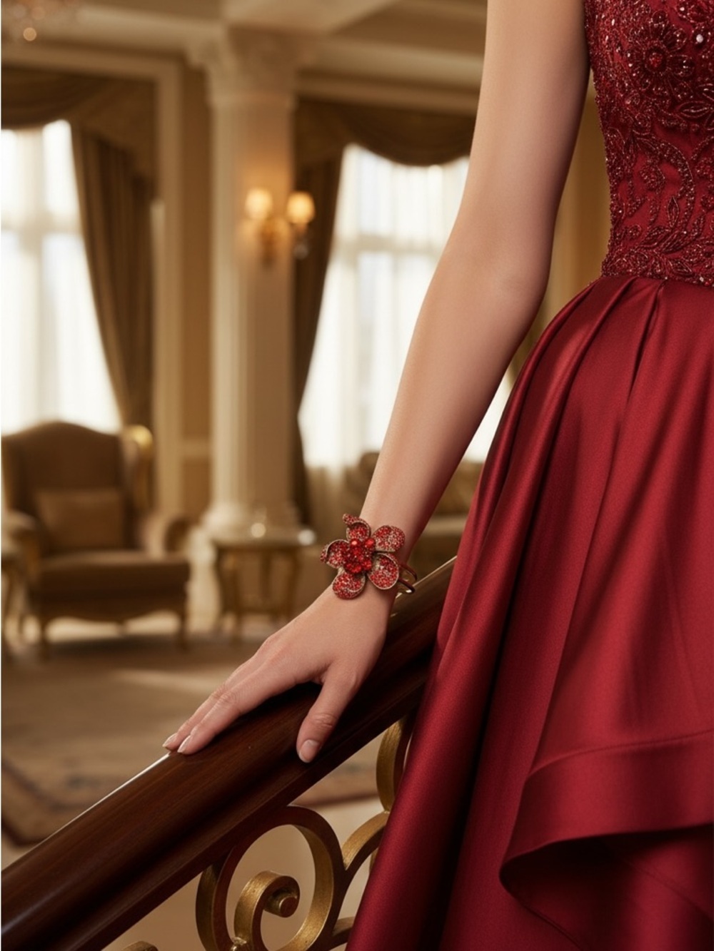 Statement Cuff Bracelet Dramatic "Midnight Rose" Pave Crystal